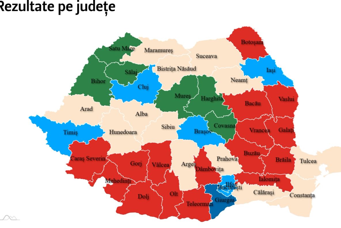 Rezultatul la primul tur al alegerilor prezidențiale, pe județe. Unde au câștigat Georgescu, Lasconi și Ciolacu - HARTA