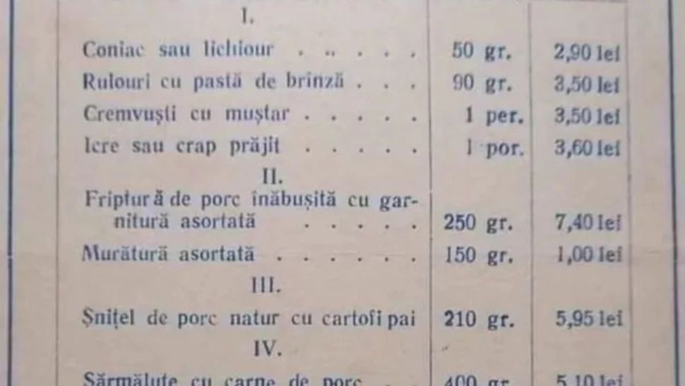 Cât costa meniul la un restaurant pentru Revelionul 1987-1988, puțin înainte de Revoluție 