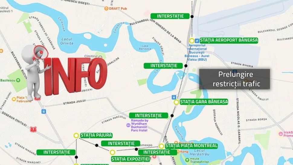 Devierile de circulație în zona 1 Mai - Podul Constanța spre Bucureștii Noi, PRELUNGITE. Cât mai durează lucrările pentru viitoarea magistrală de metrou?