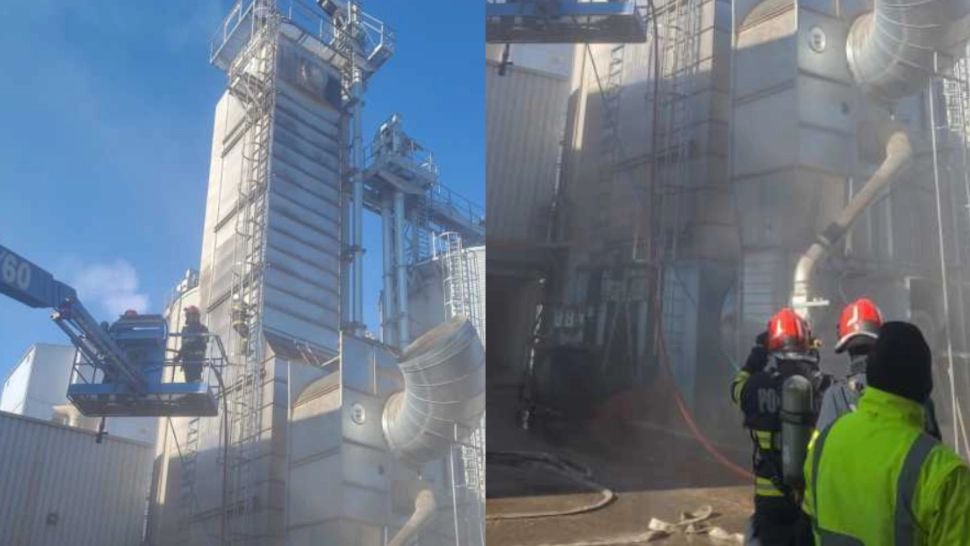 Incendiu de proporții la un uscător de cereale din Mureș. Pompierii s-au luptat timp de trei ore cu flăcările 