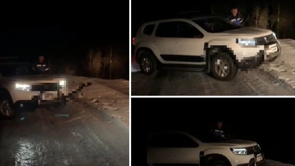 Trei turişti, blocaţi cu maşina pe un drum îngheţat din județul Cluj. Au fost salvaţi de jandarmii montani