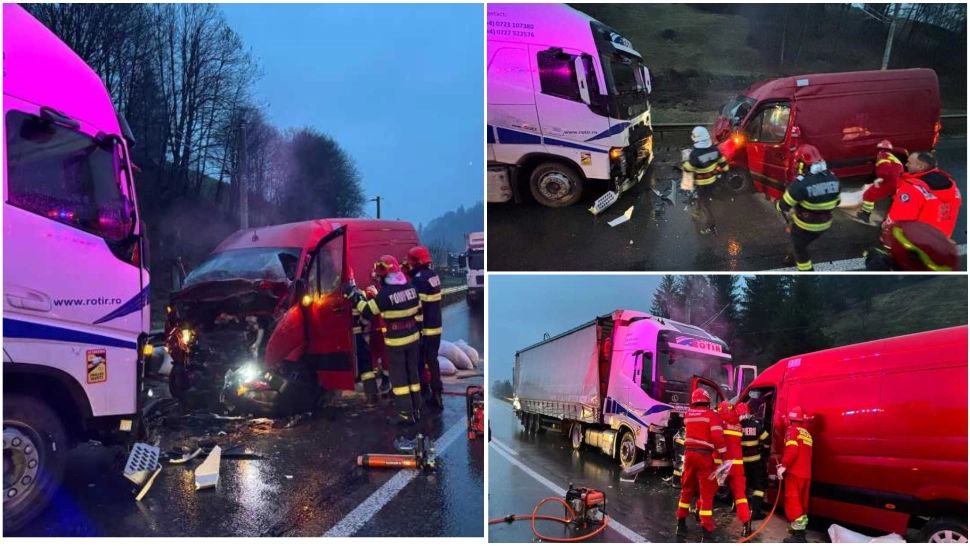 Accident grav în județul Suceava. Două persoane au fost rănite în urma impactului dintre o autoutilitară și un TIR 
