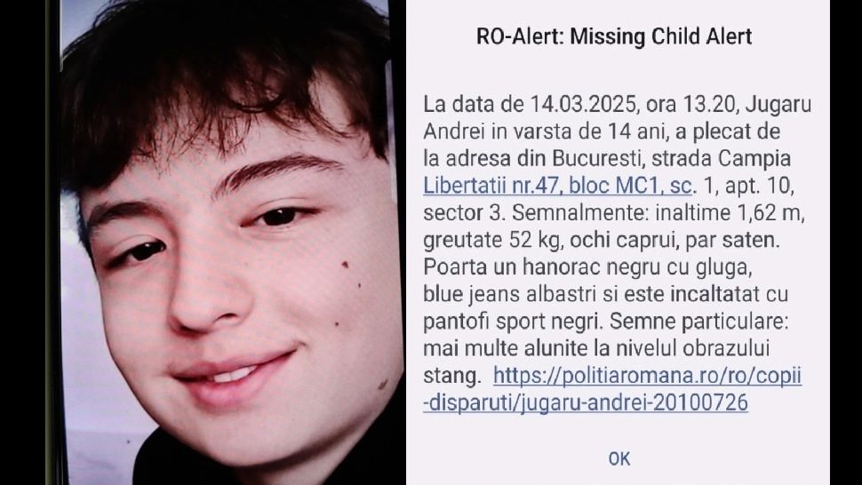 Minorul din București dispărut, dat în urmărire națională a fost găsit. Autoritățile au trimis mesaj prin RO-Alert în căutarea lui