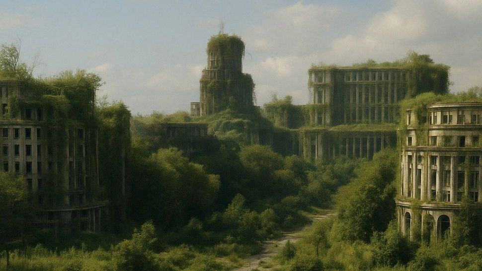 Cum își imaginează Inteligența Artificială că ar arăta Palatul Parlamentului după 1.000 de ani de la dispariția bruscă a omenirii - GALERIE