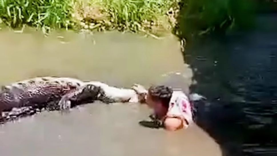 Incident grav într-o grădină zoologică: turist atacat de un crocodil în timp ce-și făcea un selfie. A confundat animalul cu o statuie
