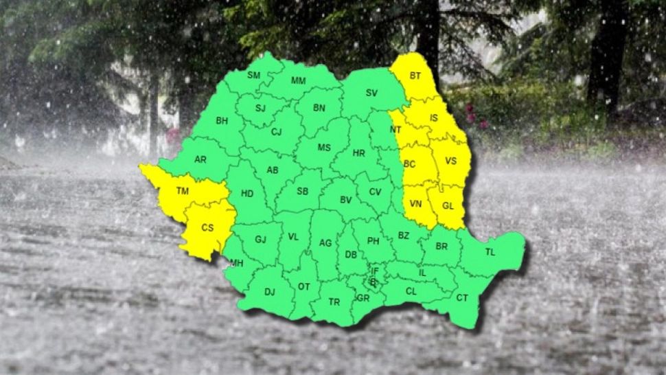 Alertă ANM. Cod Galben de ploi și vijelii în mare parte din țară. Care sunt județele vizate 
