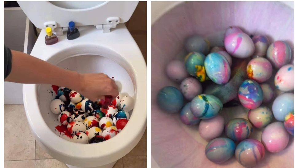 Ultimul TREND de prost gust, apărut în mediul online. Influencerii vopsesc ouăle în vasul de toaletă