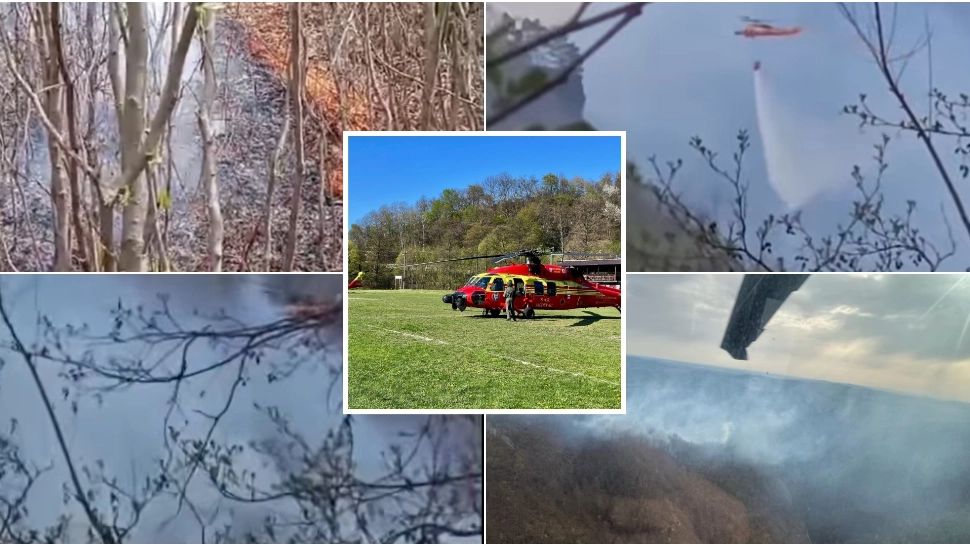 Incendiu puternic de vegetație în Argeș. IGSU: 240 tone de apă aruncate în trei zile cu elicopterele Black Hawk