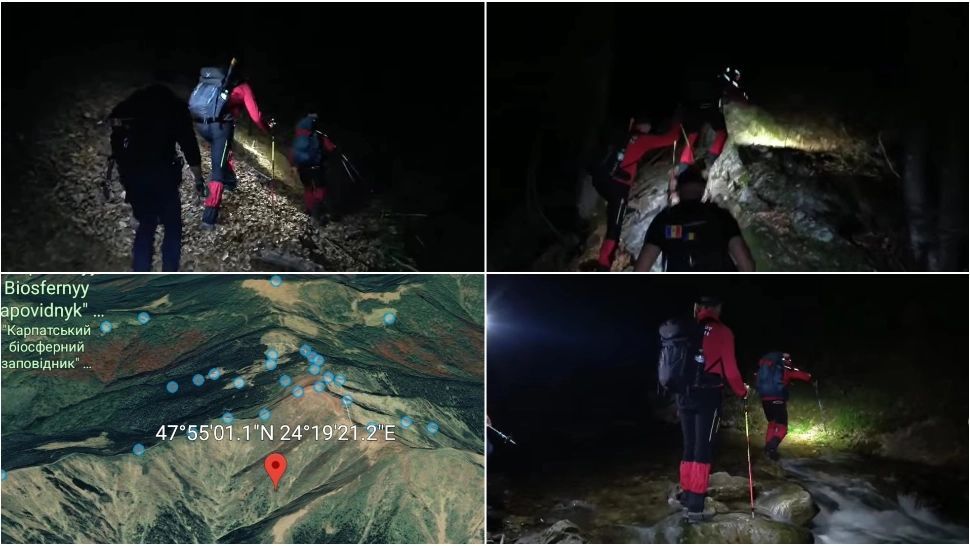 Misiune contracronometru în Munții Maramureșului. Salvamontiștii au recuperat doi cetățeni ucraineni dintr-o zonă abruptă