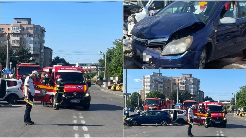 Accident grav în Craiova. Opt persoane rănite, după ce o șoferiță a trecut pe roșu și a lovit o ambulanță 