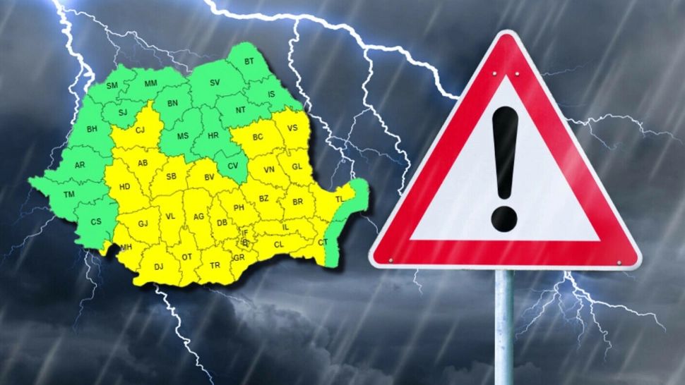 Alertă ANM de vreme rea! Cod Galben de ploi și vijelii în toată țara, până vineri 
