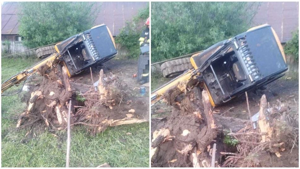 Incident grav în județul Suceava. Bărbat rănit după ce şi-a prins piciorul sub cabina unui excavator 