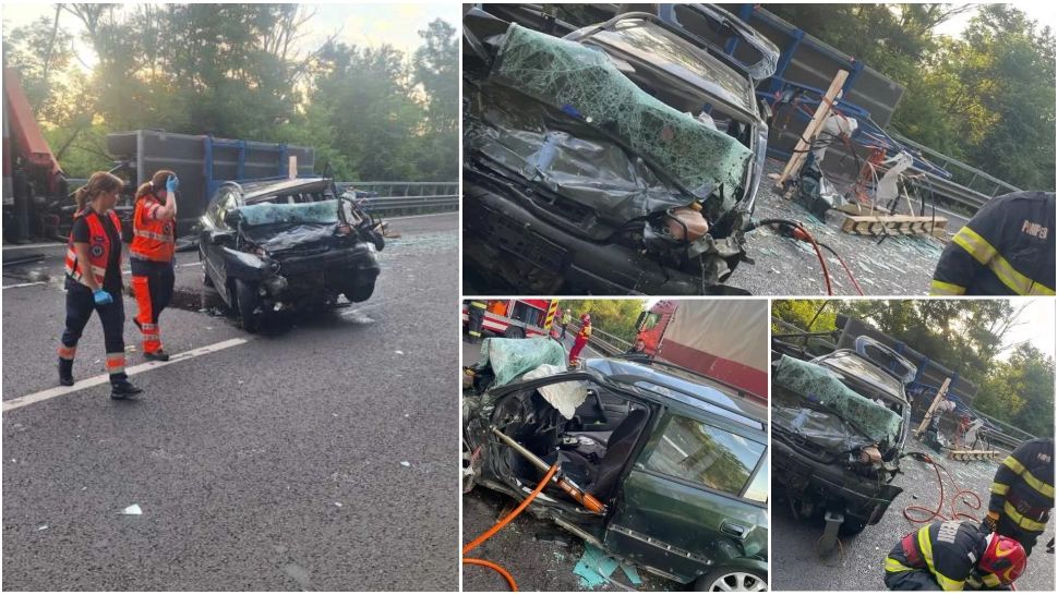 Mașină spulberată de un TIR, pe Valea Oltului. Un bărbat de 85 de ani a murit pe loc 
