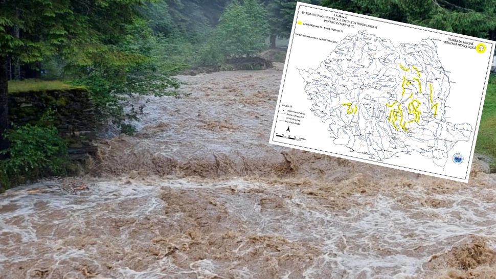 Alertă hidrologică! Cod galben de inundații în 15 județe din România până joi 