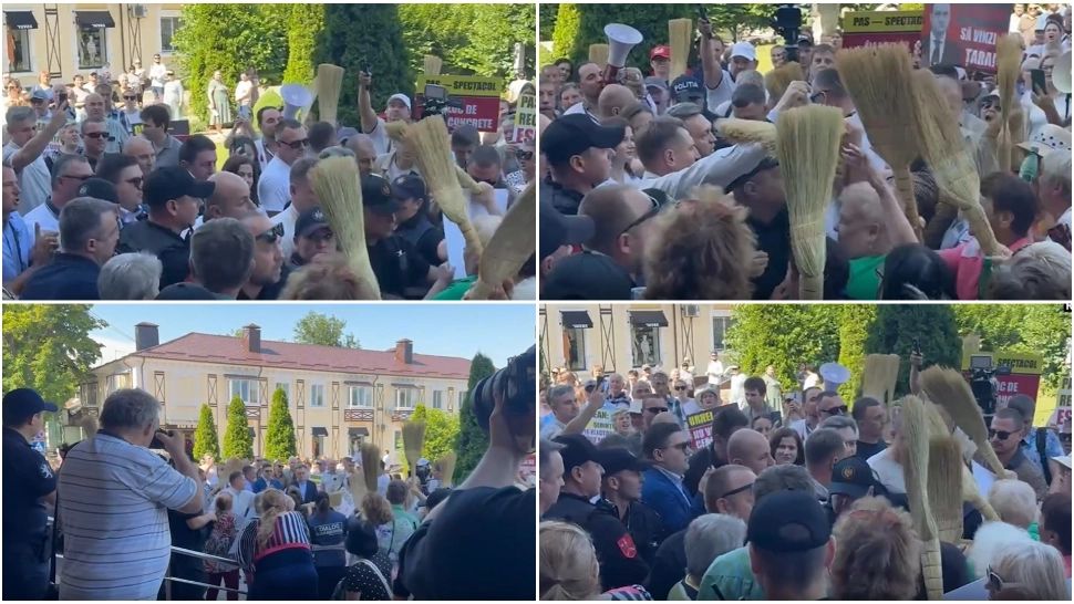 Revoltă uriașă! Premier lovit în cap cu mătura de protestatari - VIDEO