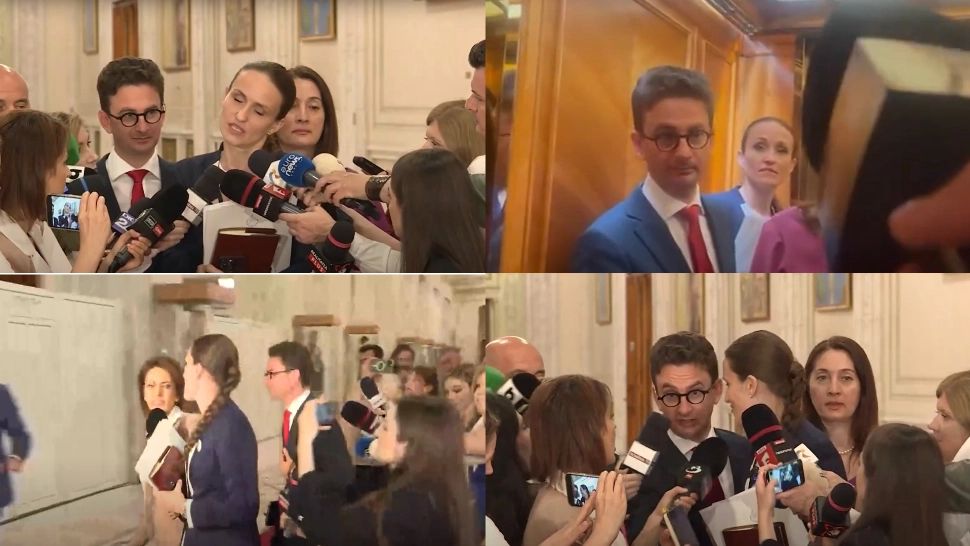 Noul ministru de Externe, deranjat de întrebările jurnaliștilor despre Trump. Țoiu aruncă bomba și fuge în timp ce Bulai împinge presa-VIDEO
