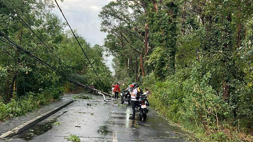 Cartier rezidențial din nordul Capitalei, izolat după furtună: accesul a fost blocat de copaci şi stâlpi căzuţi