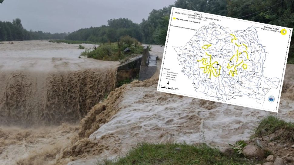 Alertă hidrologică! Cod galben de viituri și inundații locale în 17 județe 