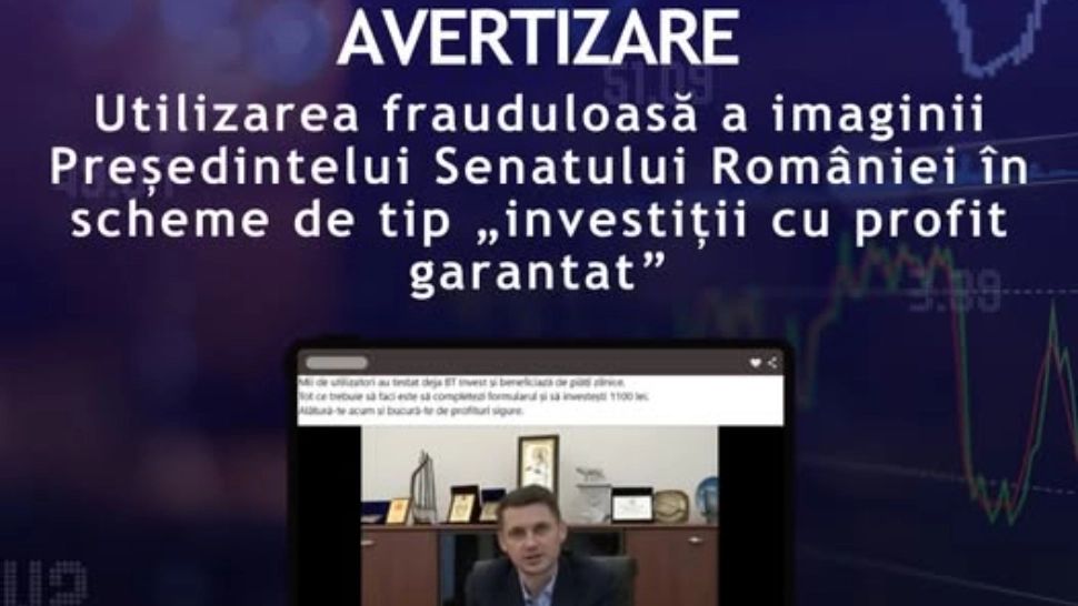 Alertă de înșelătorie: imaginea președintelui Senatului și a celei mai mari bănci comerciale, folosite pentru promovarea unei scheme piramidale