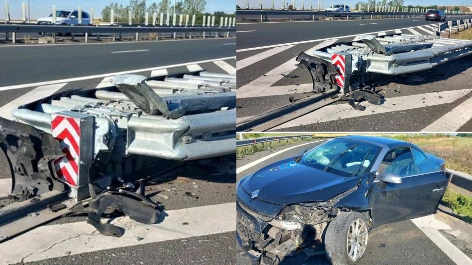 Accident pe A1, în județul Timiș. Persoană rănită, după ce o mașină a intrat în atenuatorul de şoc de pe breteaua de ieşire de pe autostradă