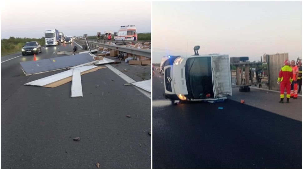 Tragedie pe Autostrada București - Pitești. Șofer mort, după ce o autoutilitară a lovit glisiera mediană şi s-a răsturnat