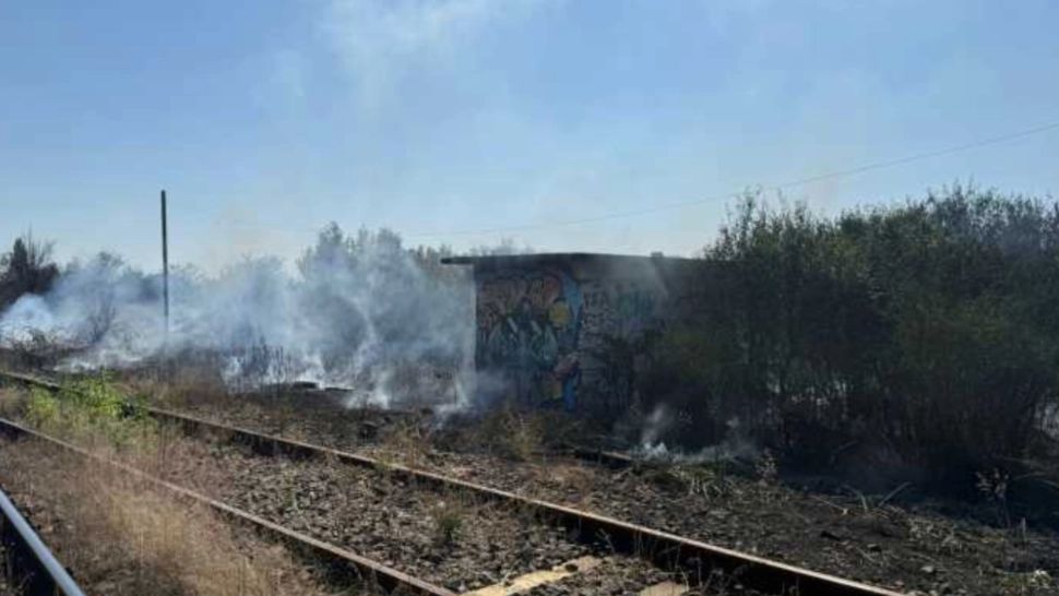 Incendiu de vegetație uscată în Timiș. Au fost afectate traverse de cale ferată