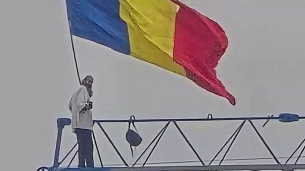 Stegarul Dac a fost convins să coboare din copac, după 18 ore de protest la înălțime 