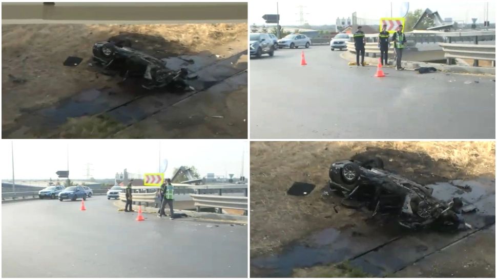 Tragedie pe centura Capitalei. Doi oameni au murit, după ce mașina lor a căzut de pe un pod și a fost cuprinsă de flăcări