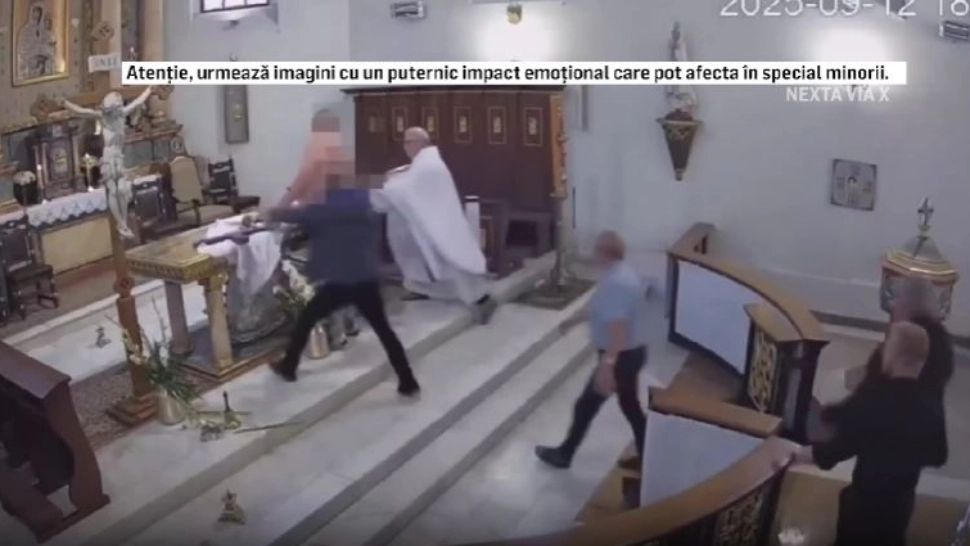 Scene șocante în biserică: preot luat la bătaie de un individ