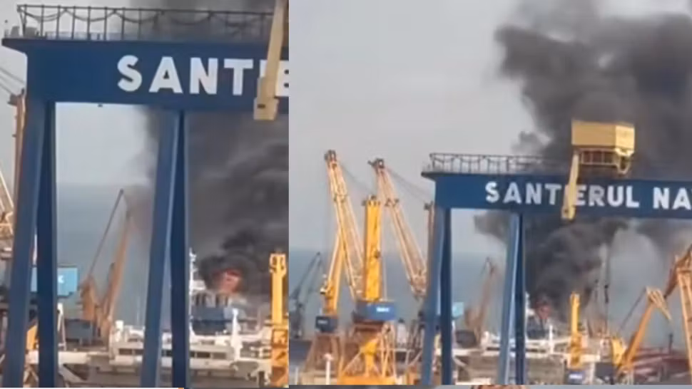 Alertă în Portul Constanța. Intervenție masivă a pompierilor, după ce un incendiu a izbucnit la bordul unei nave – FOTO/VIDEO