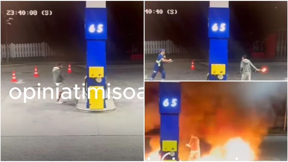 Panică în județul Timiș. Un individ beat a dat foc pompei de benzină și amenința că se sinucide