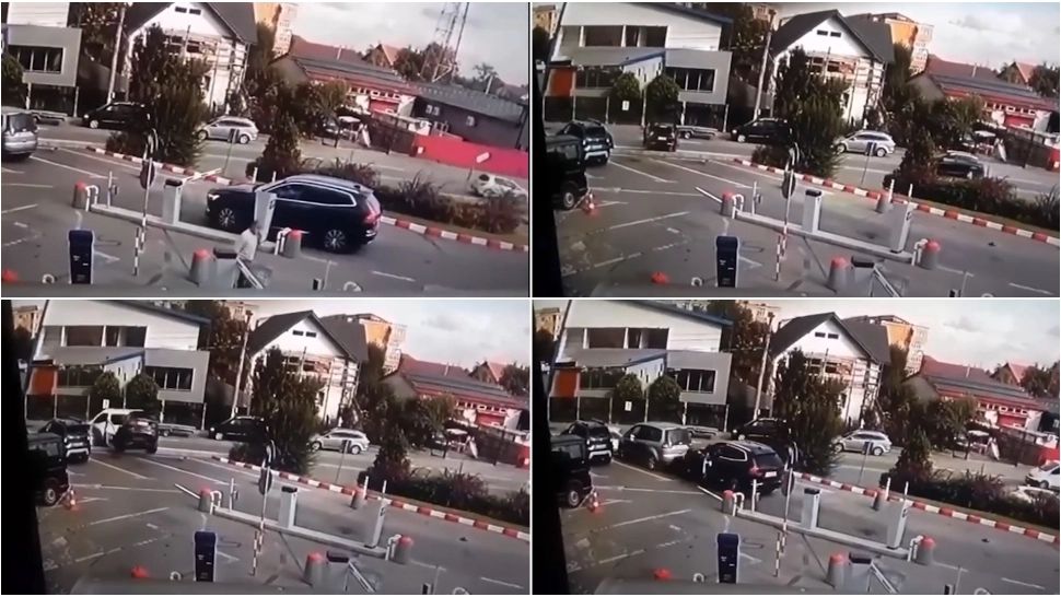 Accident desprins din filmele de comedie. Și-a întins mâna după tichetul de parcare și și-a făcut mașina praf - VIDEO 