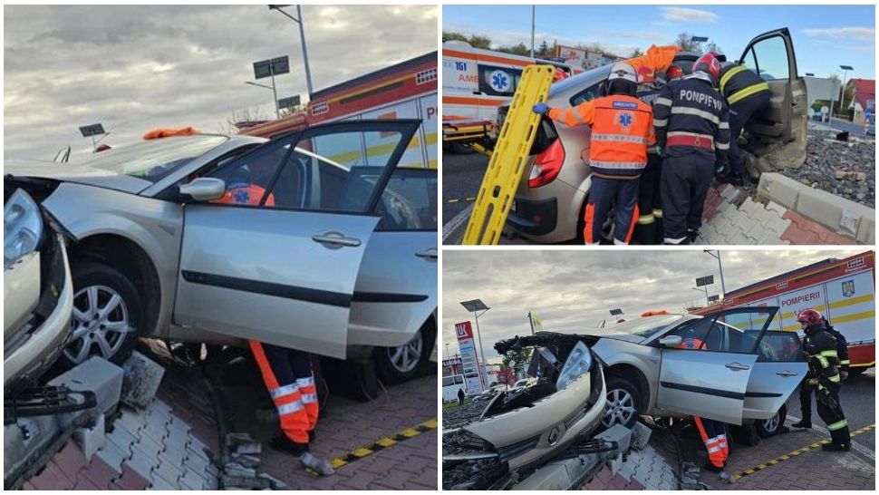 Accident grav în județul Iași. Două persoane au fost rănite, după ce o maşină a ieşit de pe şosea şi a urcat pe un sens giratoriu