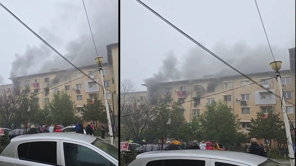 Explozie de gaze, urmată de incendiu, într-un bloc din Balş. 2 victime sunt la spital, în stare gravă  - VIDEO/FOTO