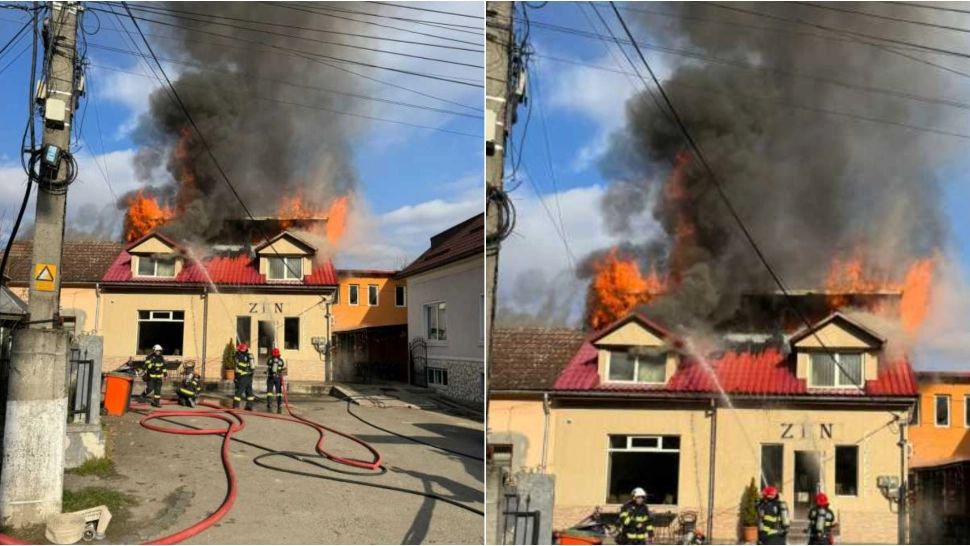 Incendiu de proporții în județul Alba. Un bar a fost cuprins de flăcări