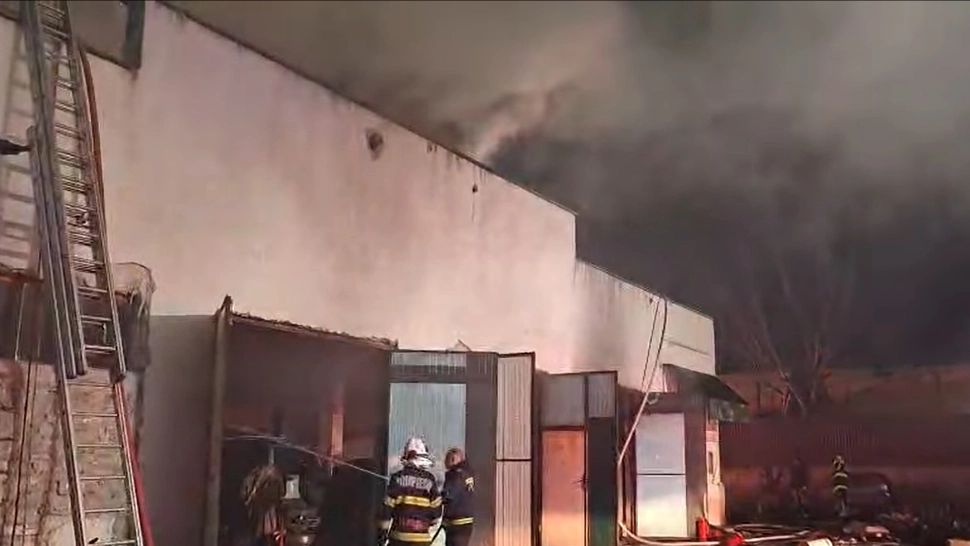 Incendiu masiv într-o hală din Vaslui. Intervenție de amploare a pompierilor - VIDEO