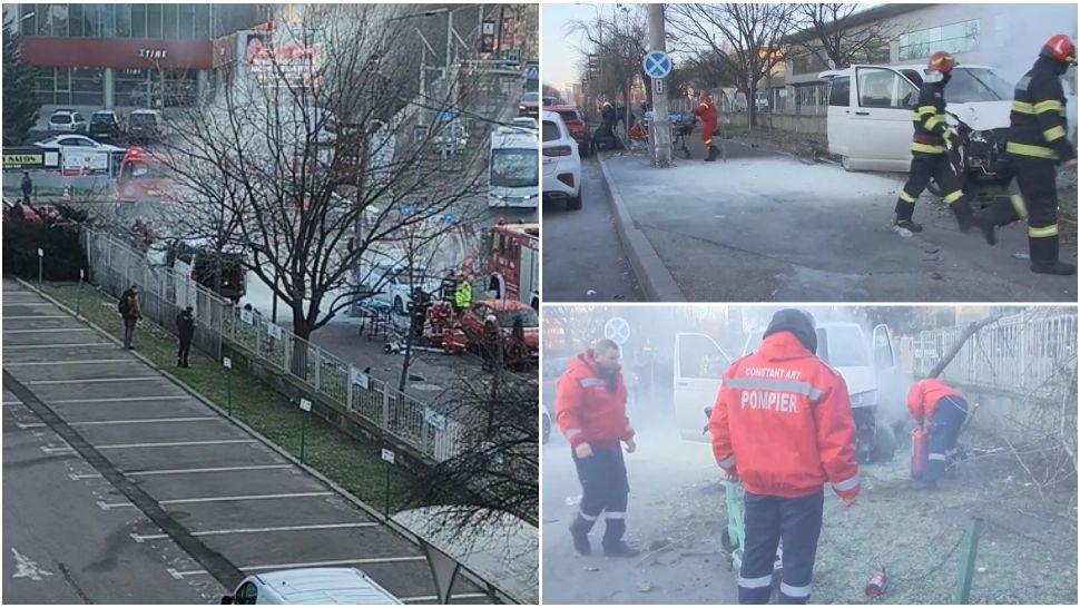 Accident în București. O femeie a fost rănită de o dubă care a intrat pe trotuar -FOTO