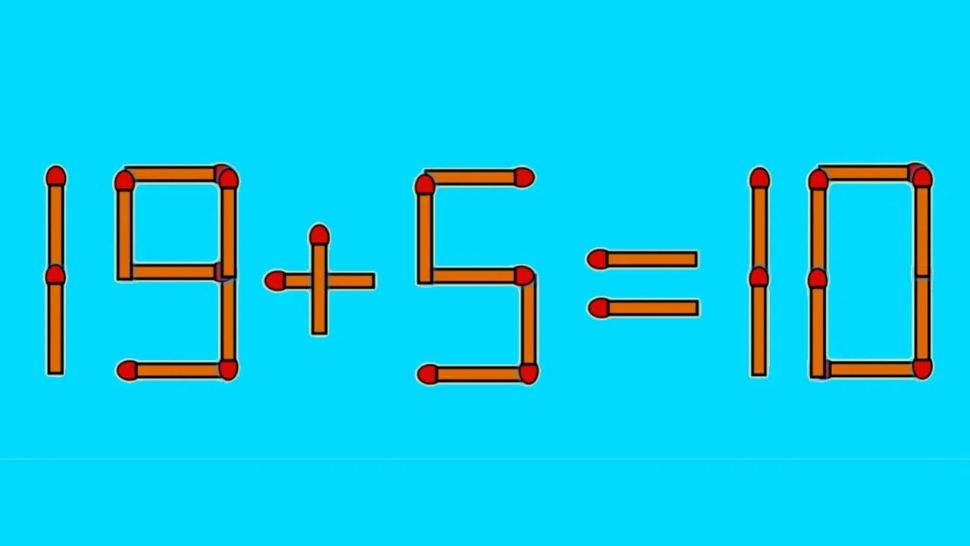 Test IQ cu bețe de chibrit: poți corecta egalitatea 19 + 5 = 10 mutând un singur băț?