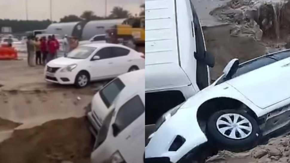 Fenomen rar în Dubai: terenul s-a surpat după ploile extreme. Mai multe autoturisme au fost avariate