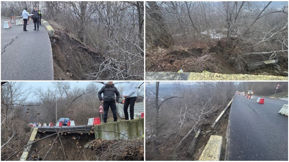 Alertă în municipiul Câmpina. Alunecare de teren urmată de prăbușirea terasamentului pe Bulevardul Carol I - FOTO