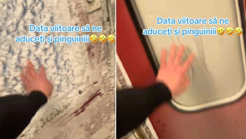 Scene incredibile într-un tren din România: zăpada a ajuns în vagoane, iar oamenii se plâng că îngheață în transportul în comun