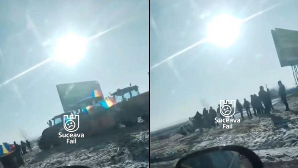 Protest spontan al fermierilor din Suceava: oamenii au ieșit pe șosele cu zeci de tractoare - VIDEO