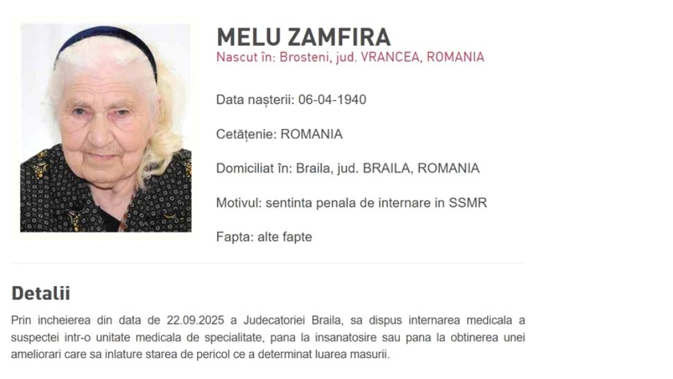 O bătrână de 86 de ani din Brăila, pe lista persoanelor urmărite național. Cum a ajuns bunica Zamfira în atenția autorităților