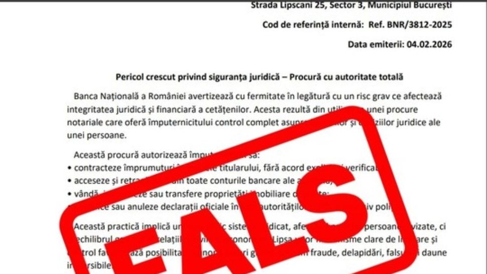 BNR trage un semnal de alarmă: un document fals atribuit băncii centrale circulă pe internet