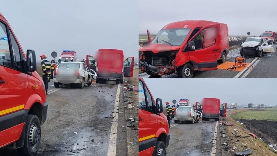 Accident grav pe DN 2B, în județul Brăila. Doi șoferi au fost răniți în urma impactului dintre o mașină și o autoutilitară 
