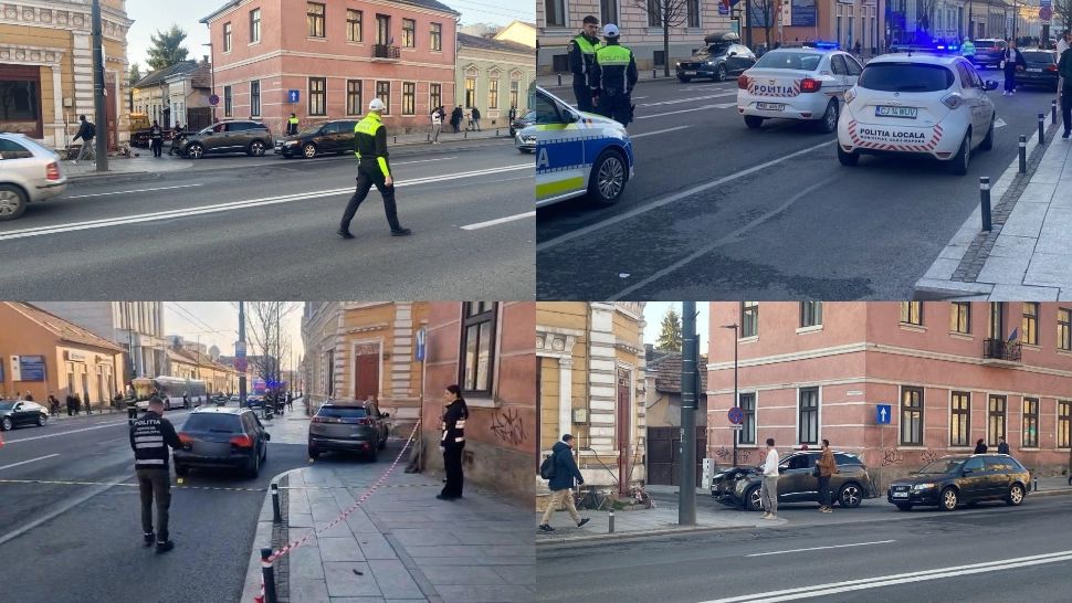 Accident grav între două mașini în Cluj-Napoca. O femeie a murit strivită de un autoturism proiectat pe trotuar 