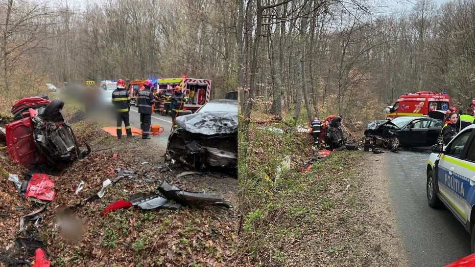Accident rutier grav în Cluj. Trei persoane sunt în stare critică, după ce două mașini s-au ciocnit frontal 