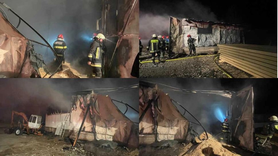 Incendiu puternic la o hala gater din județul Harghita. Pagubele materiale sunt uriașe 
