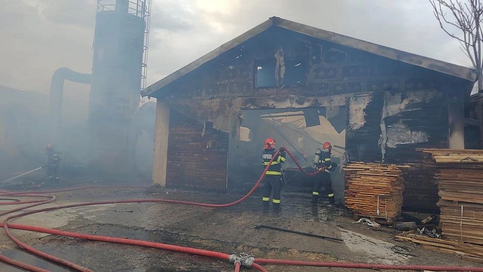 RO-ALERT în Bacău după izbucnirea unui incendiu la o fabrică de cherestea. Mai multe autospeciale ISU au fost mobilizate la fața locului FOTO/VIDEO