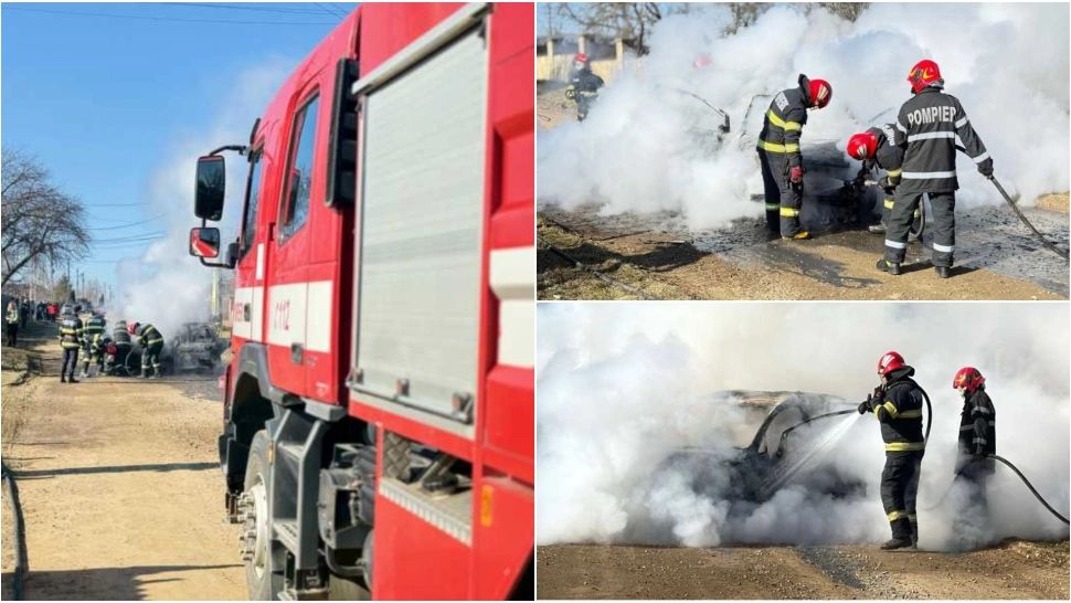 Panică în municipiul Botoșani. O mașină a ars ca o torță din cauza unui scurt-circuit la instalația electrică